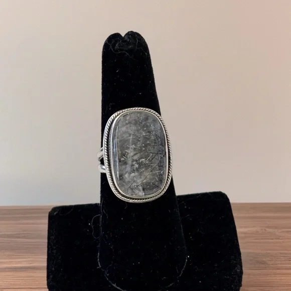 This piece is a black rutilated quartz ring set in sterling silver. Size 8 - Picture 6 of 6